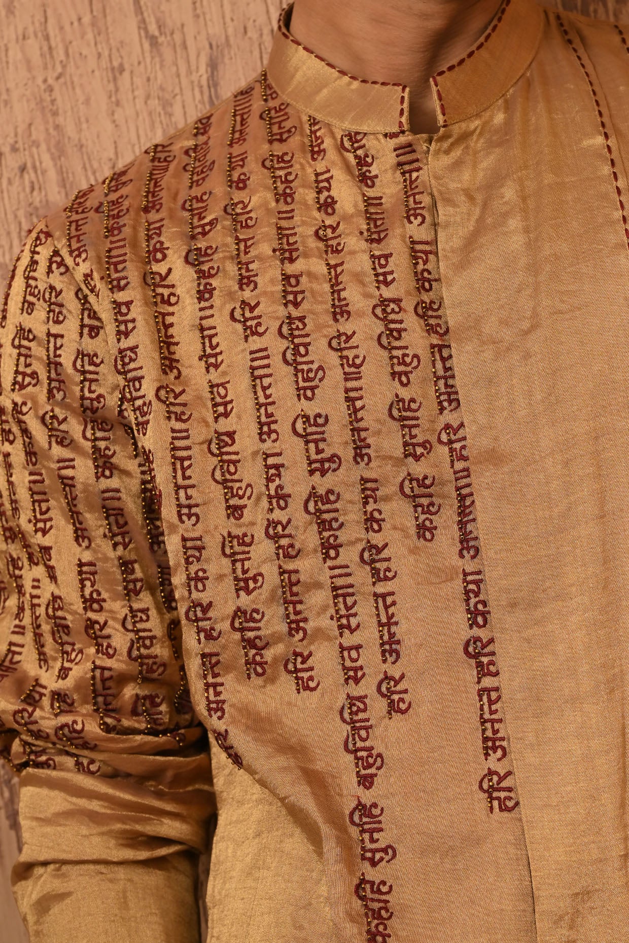 ANTIQUE TISSUE mens kurta pajama with thread and motiwork