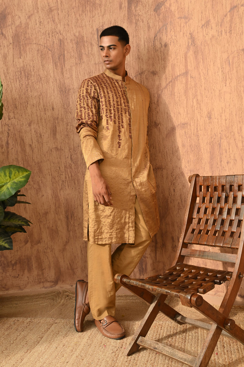 ANTIQUE TISSUE mens kurta pajama with thread and motiwork