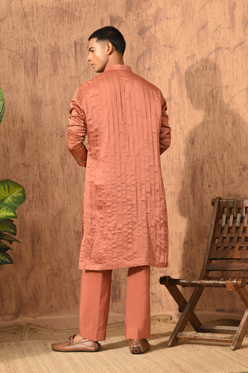 RUST CHANDERI mens kurta pajama with pitta work