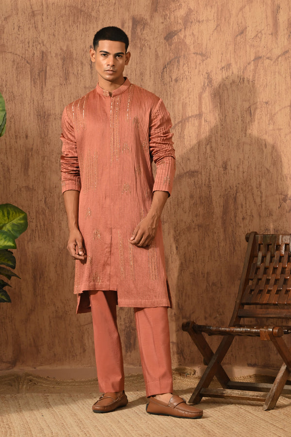 RUST CHANDERI mens kurta pajama with pitta work