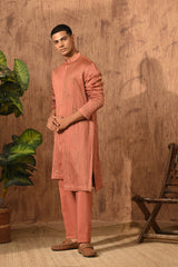 RUST CHANDERI mens kurta pajama with pitta work