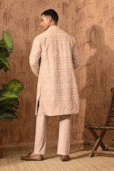 ROSE GOLD CHANDERI mens double layered kurta pajama with mirrorwork