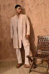 ROSE GOLD CHANDERI mens double layered kurta pajama with mirrorwork