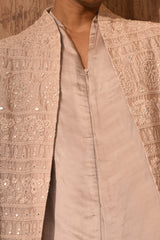 ROSE GOLD CHANDERI mens double layered kurta pajama with mirrorwork