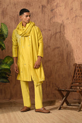 GREEN CHANDERI mens kurta pajama stole with 3d embroidery