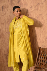GREEN CHANDERI mens kurta pajama stole with 3d embroidery