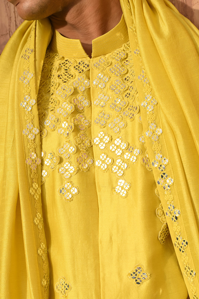 GREEN CHANDERI mens kurta pajama stole with 3d embroidery