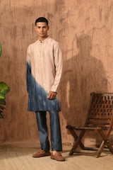 ROSE GOLD/BLUE VISCOSE SILK mens kurta pajama with patra work