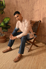 ROSE GOLD/BLUE VISCOSE SILK mens kurta pajama with patra work