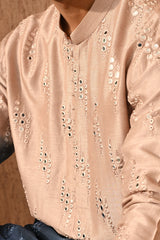 ROSE GOLD/BLUE VISCOSE SILK mens kurta pajama with patra work