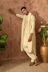 BEIGE VISCOSE SILK mens kurta slawar with stole