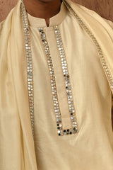 BEIGE VISCOSE SILK mens kurta slawar with stole