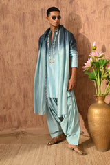 BLUE CHANDERI mens kurta salwar with mirrorwork