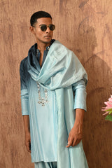 BLUE CHANDERI mens kurta salwar with mirrorwork