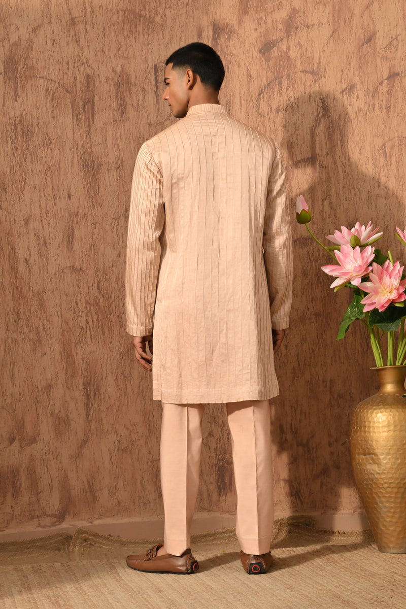 ROSE GOLD LINEN SATIN mens kurta pant with zardozi
