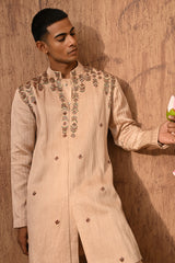 ROSE GOLD LINEN SATIN mens kurta pant with zardozi