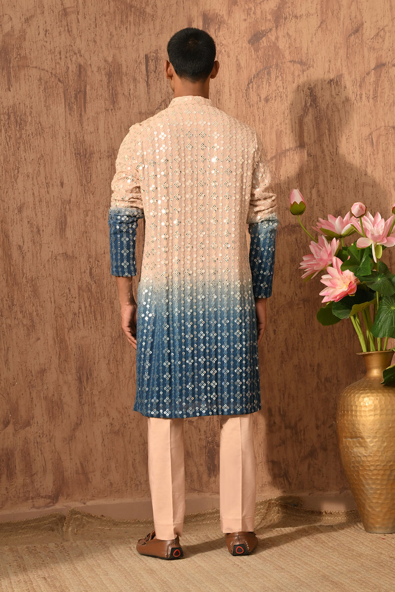 ROSE GOLD/BLUE GEORGETTE mens kurta pant with sequencework