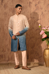 ROSE GOLD/BLUE GEORGETTE mens kurta pant with sequencework