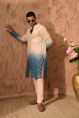 ROSE GOLD/BLUE GEORGETTE mens kurta pant with sequencework