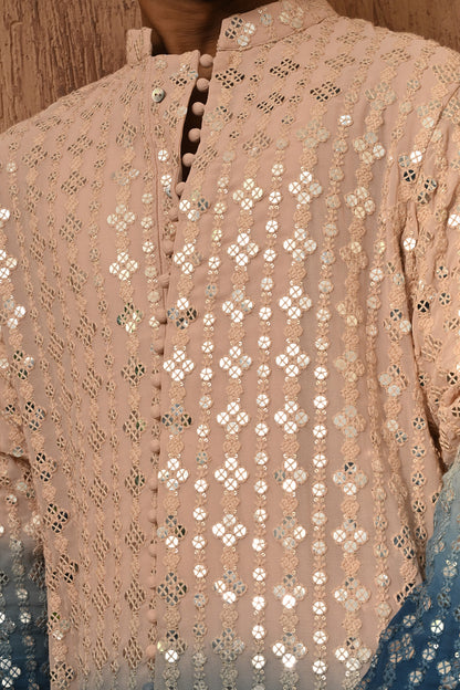 ROSE GOLD/BLUE GEORGETTE mens kurta pant with sequencework