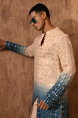 ROSE GOLD/BLUE GEORGETTE mens kurta pant with sequencework
