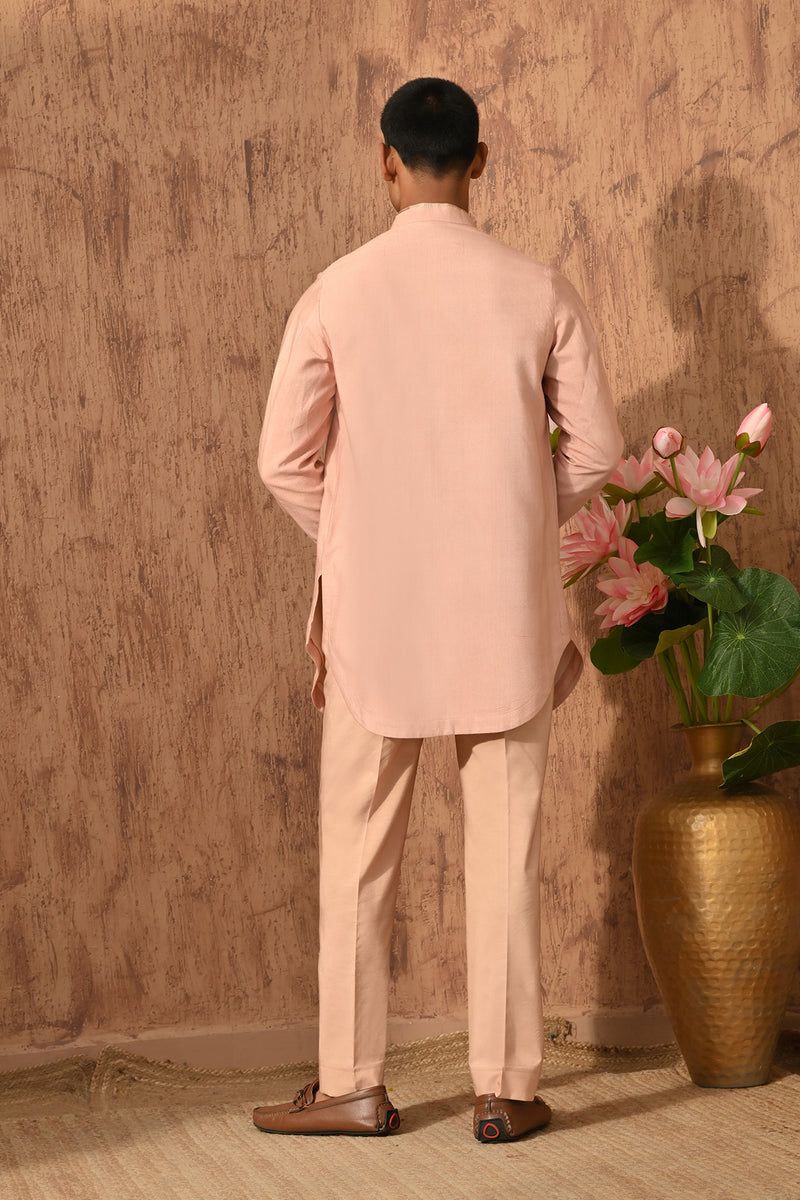 ROSE GOLD COTTON TUSSER mens kurta pant with leather work
