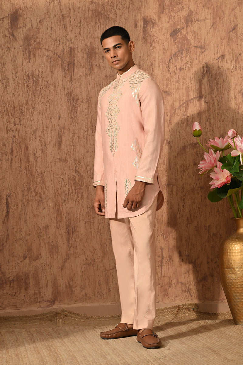 ROSE GOLD COTTON TUSSER mens kurta pant with leather work