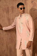 ROSE GOLD COTTON TUSSER mens kurta pant with leather work