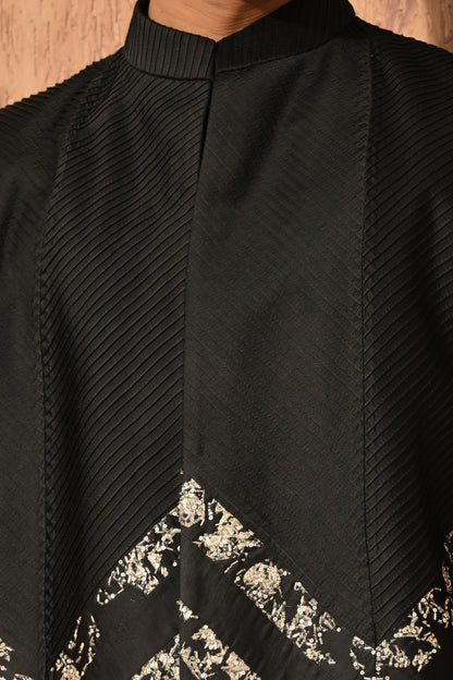 BLACK LINEN SATIN mens bandgala kurta pant with zardozi