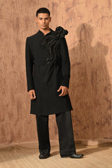 BLACK JAPANESE mens indowestern set with wire work and zardozi