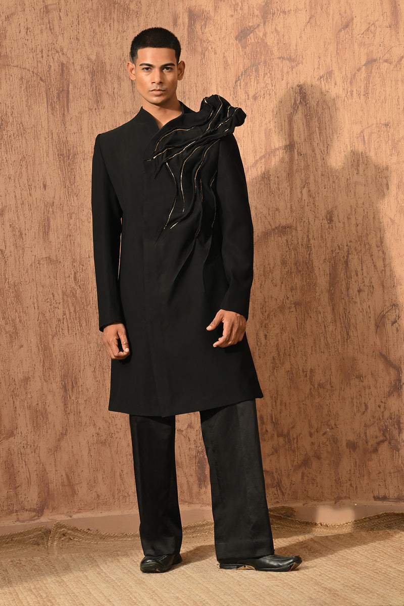 BLACK JAPANESE mens indowestern set with wire work and zardozi