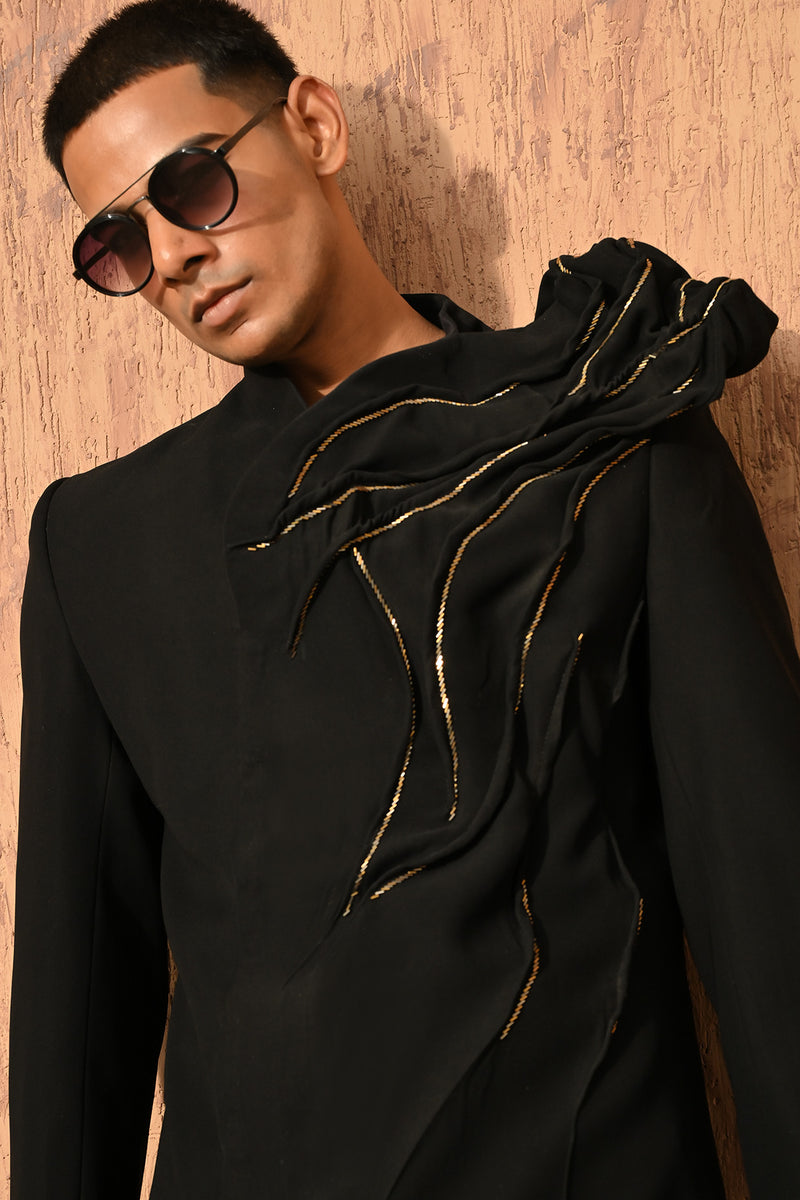 BLACK JAPANESE mens indowestern set with wire work and zardozi