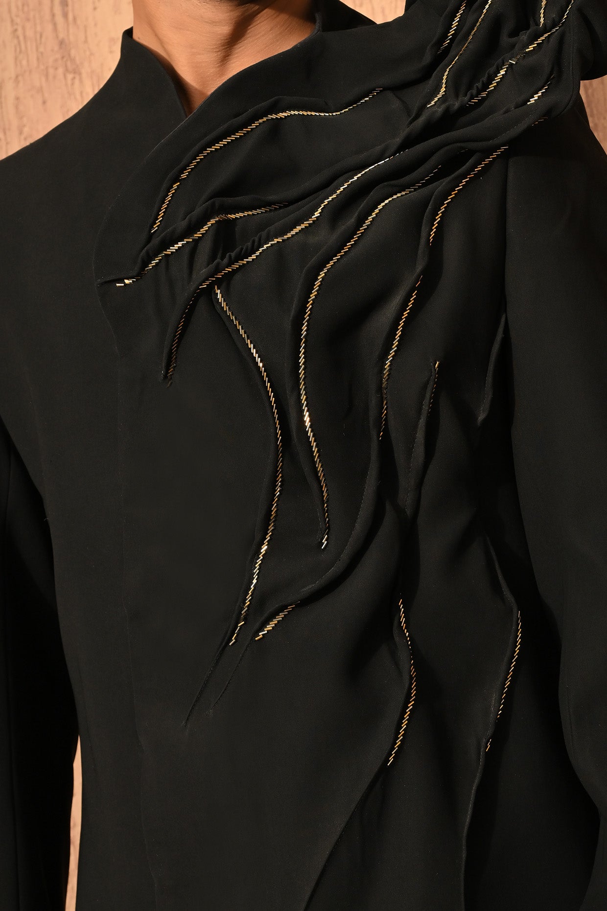 BLACK JAPANESE mens indowestern set with wire work and zardozi