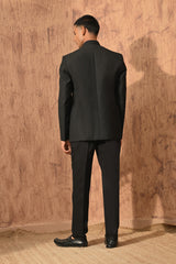 BLACK POLY VISCOSE mens bandgala set with zardozi