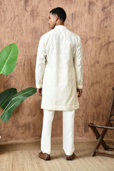 IVORY COTON JACQUARD mens kurta pajama with zari and thread work