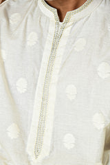 IVORY COTON JACQUARD mens kurta pajama with zari and thread work