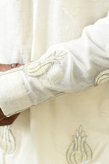 IVORY COTON JACQUARD mens kurta pajama with zari and thread work