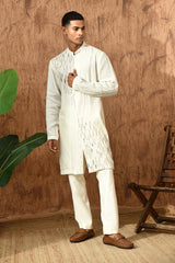 IVORY ORGANZA mens kurta pajama with pleating and sequence