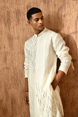 IVORY ORGANZA mens kurta pajama with pleating and sequence