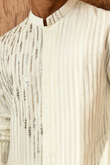 IVORY ORGANZA mens kurta pajama with pleating and sequence
