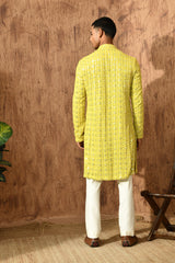 GREEN GEORGETTE mens kurta pajama with sequencework