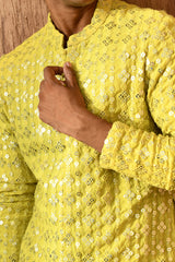 GREEN GEORGETTE mens kurta pajama with sequencework
