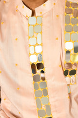 PEACH CHANDERI mens kurta pajama with mirrorwork