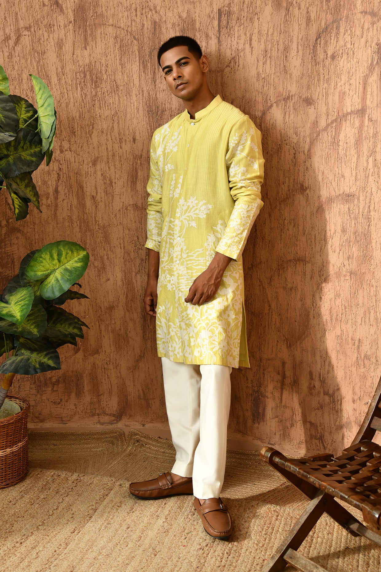 GREEN CHANDERI mens kurta pajama with patchwork and detailing