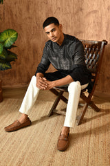 BLACK COTTON mens kurta pajama with detailing