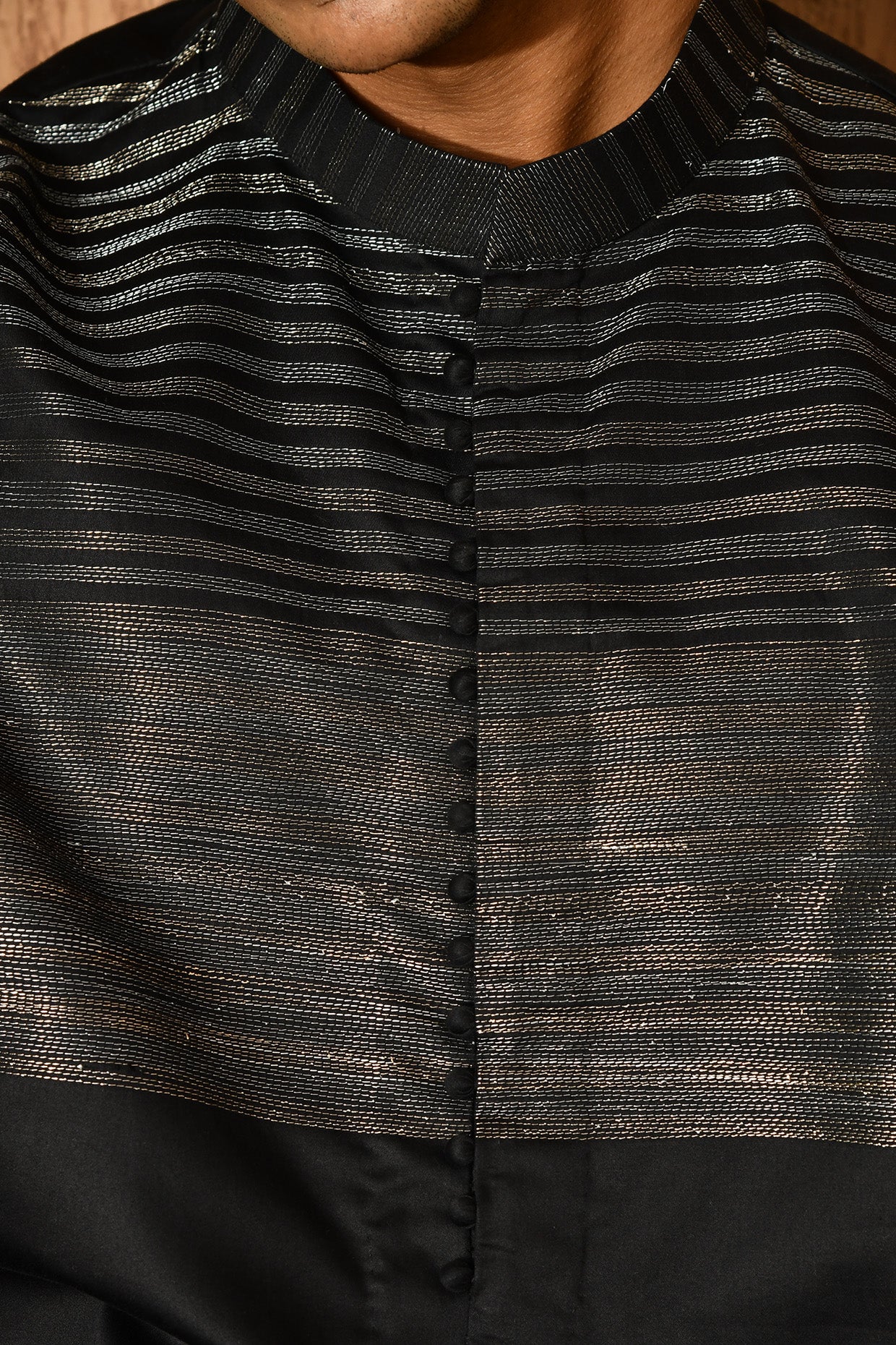 BLACK COTTON mens kurta pajama with detailing