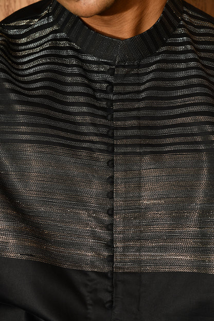 BLACK COTTON mens kurta pajama with detailing