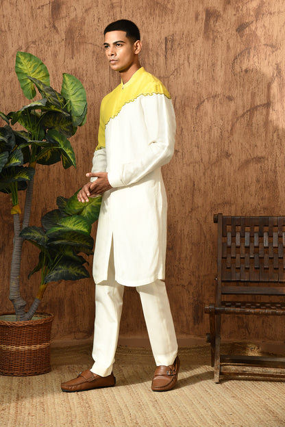 GREEN LINEN SATIN mens kurta pajama with frenchknots embroidery