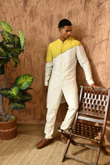 GREEN LINEN SATIN mens kurta pajama with frenchknots embroidery