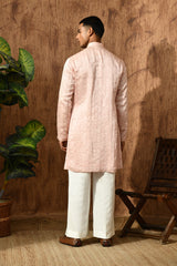 PINK LINEN SATIN mens kurta pant with zardozi
